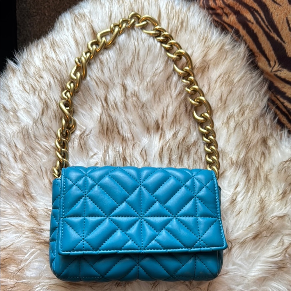 Zara Elegant Teal Quilted Shoulder Bag